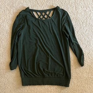 Women’s APT 9 Ruched Sleeve Lattice Back Top Blouse Medium Olive Green